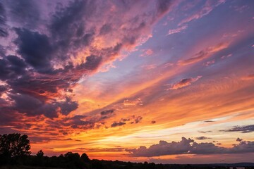 Fototapeta premium Abstract Watercolor Sunset Sky Orange Purple, watercolor painting, gradient sky