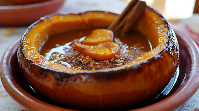 Calabaza en Tacha (Candied Pumpkin) A traditional dessert made by simmering pumpkin in a syrup of brown sugar, cinnamon, and sometimes orange zest, It's sweet and aromatic