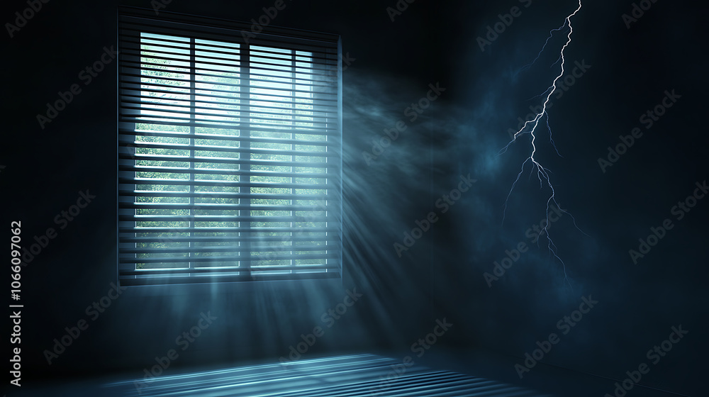 Leinwandbilder Authentic wall featuring a gobo shadow, Shadows cast by the window frame and blinds on a white studio background with a vector set of the lightning effect overlay
