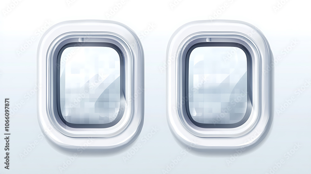Poster A transparent glass pane is featured in this vector illustration of an airplane window template that shows the outside and inside views