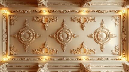 Elegant Baroque Ceiling Design with Gold Accents and Tufted Pattern