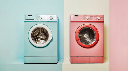washing machines with top and front loads against a white background