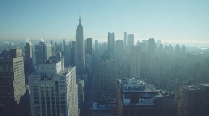 Fototapeta premium Aerial View of Skyscrapers in a City with Fog