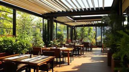 Fototapeta premium patio covered by a pergola, Modern terrace roofing