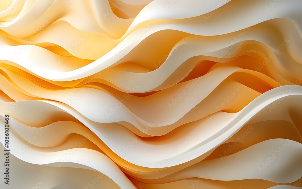 Poster a close-up of elegant, wavy folds in soft white and warm orange tones. the gentle curves create a so