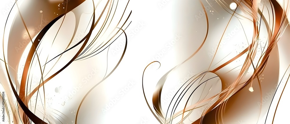Poster an elegant abstract design featuring flowing brown and gold lines against a light background, creati