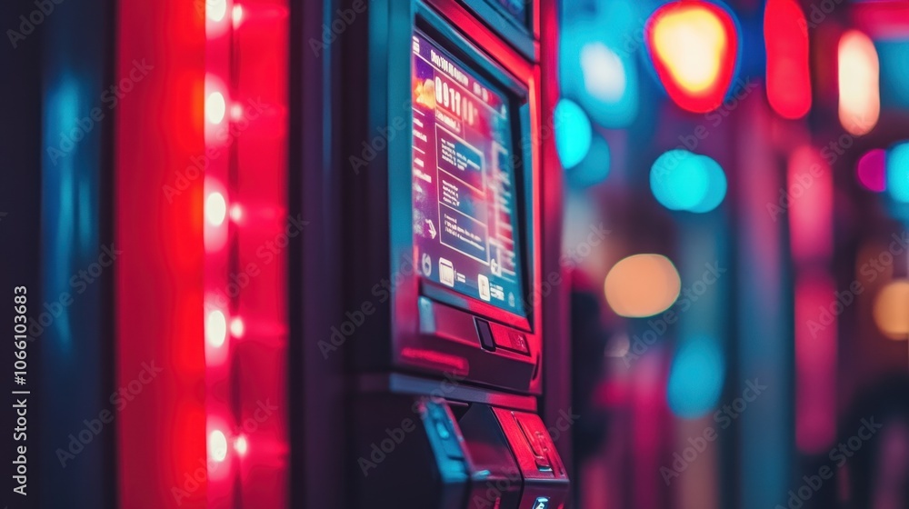 Poster a close-up of a vending machine in neon lights