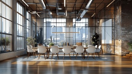 Modern Industrial Conference Room with Glass and Wood Elements