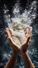 Fototapeta premium A person is holding a bag of flour in their hands, and it is a powdery substance. The flour is white and has a fine texture