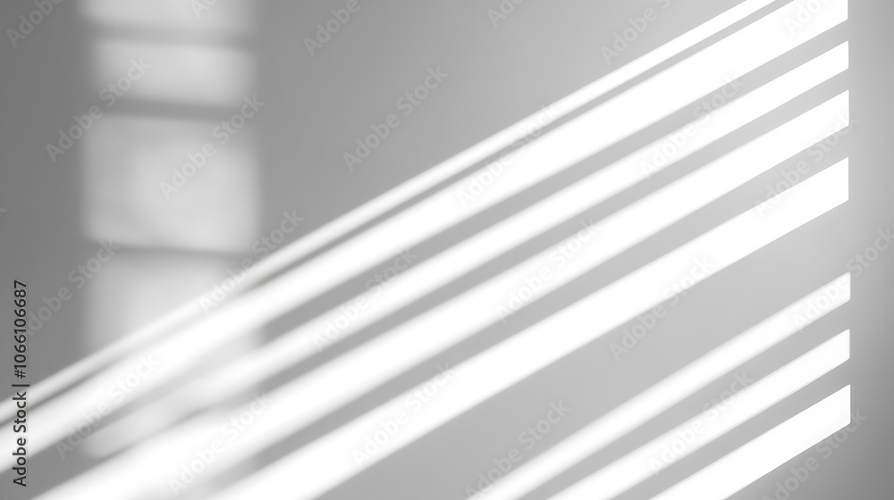 Aufkleber Abstract light reflection and grey shadow from window on white wall background, Gray window shadows and sunshine stripe overlay effect for backdrop and mockup design