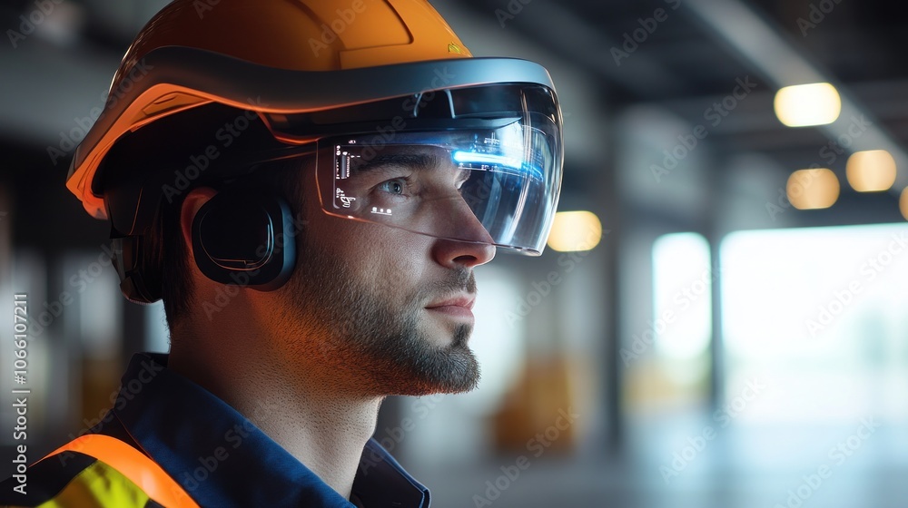 Poster A Construction Worker Wearing a Smart Helmet with Augmented Reality Display