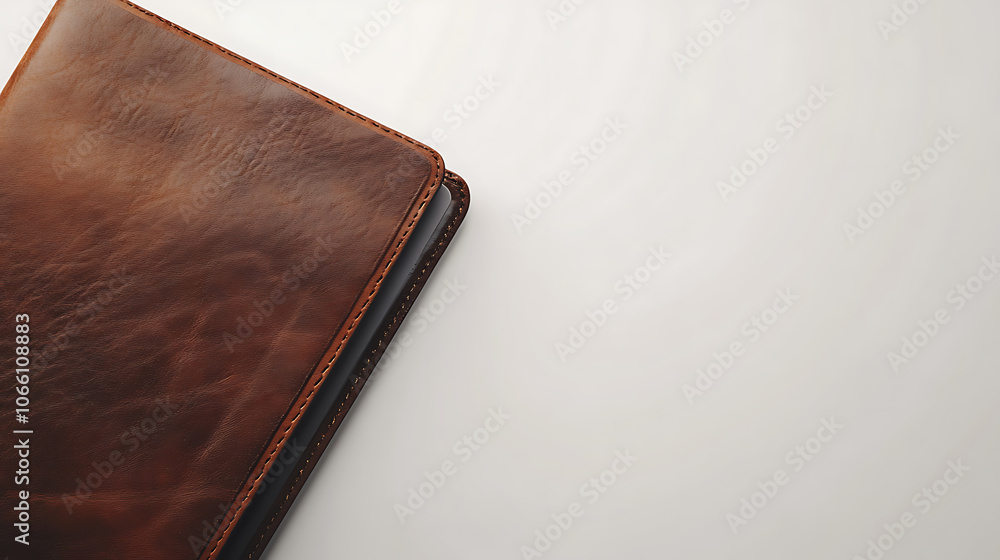 Poster a mockup of a brown leather bill folder, isolated against a white background, designed for restauran