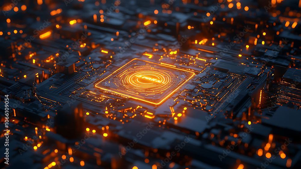 Poster A glowing cybersecurity shield on a complex digital network, representing data protection and internet security in a 3D-rendered environment