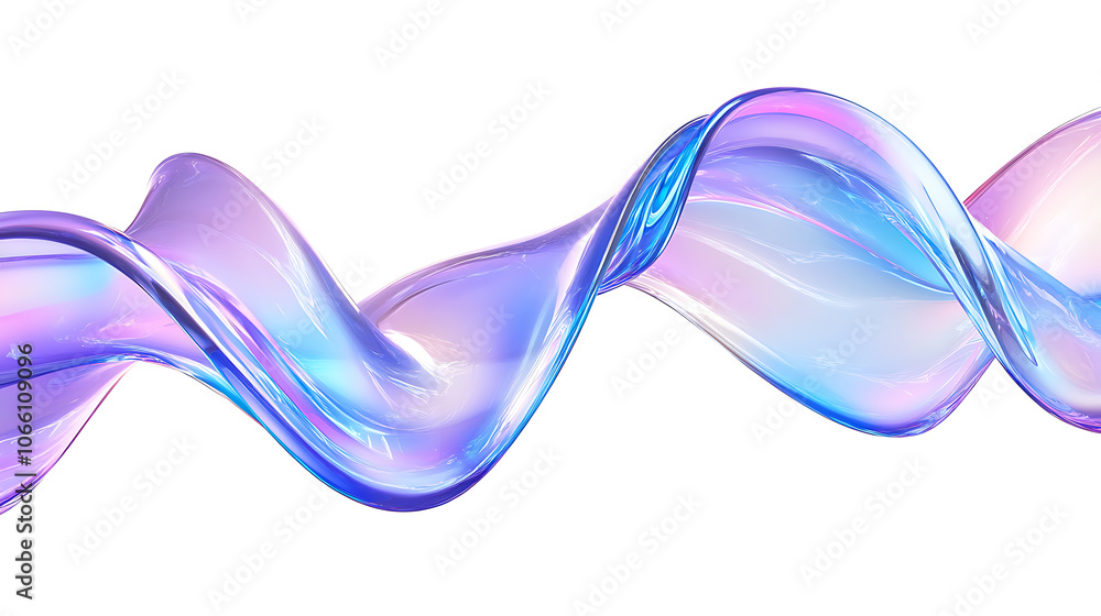 Leinwandbilder a flowing, transparent liquid glass ribbon with a holographic gradient in blue and purple tones, for
