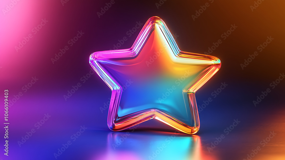 Poster a 3d rendering of a star icon with a colorful gradient, suitable for graphic design, ui/ux, presenta