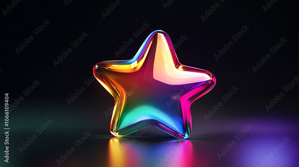 Poster A 3D rendering of a star icon with a colorful gradient, suitable for graphic design, UI/UX, presentations, or backgrounds, with a glass effect