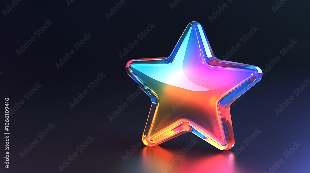 Poster A 3D rendering of a star icon with a colorful gradient, suitable for graphic design, UI/UX, presentations, or backgrounds, with a glass effect