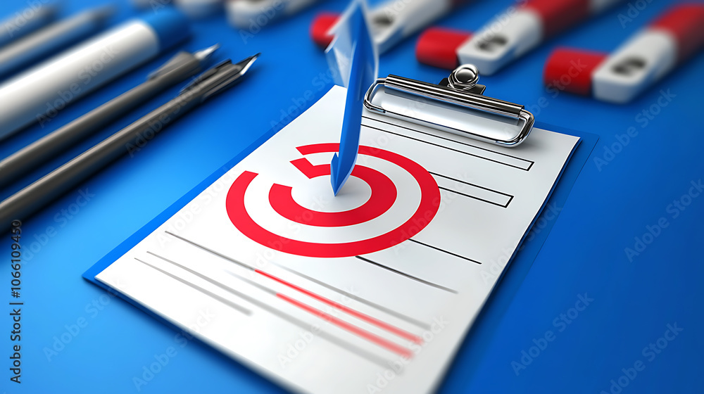 Poster a 3d clipboard icon featuring business goals and project plans, by fast progress and analytical conc