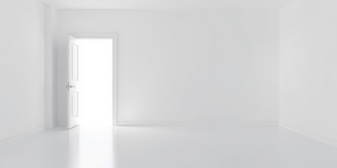 Fototapeta premium An open white door against a blank white background, symbolizing new opportunities and possibilities, copy, exit