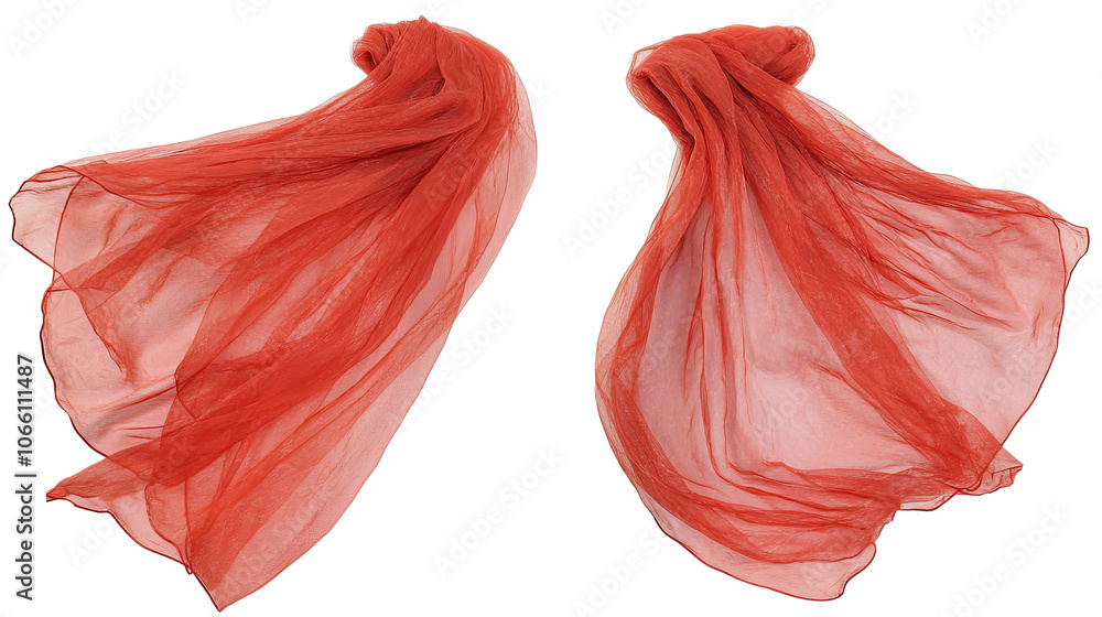 Aufkleber red silks gracefully floating on a clear background generative ai