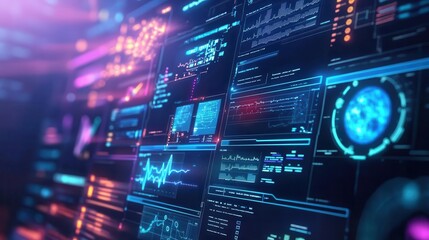 Obraz premium Healthcare technology devices with vibrant data, sleek modern design, soft lighting, high-tech healthcare vibe