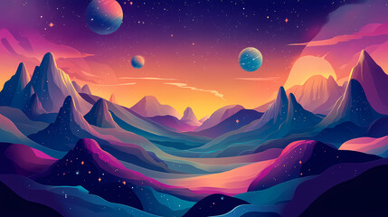 A vibrant cosmic landscape featuring rich colors and sparkling stars, evoking a sense of wonder and exploration in the universe. Dreamscape. Illustration