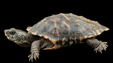 Obraz premium A close-up of a turtle isolated on a black background.
