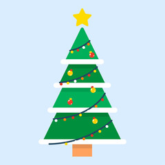 Hand drawn flat christmas tree illustration