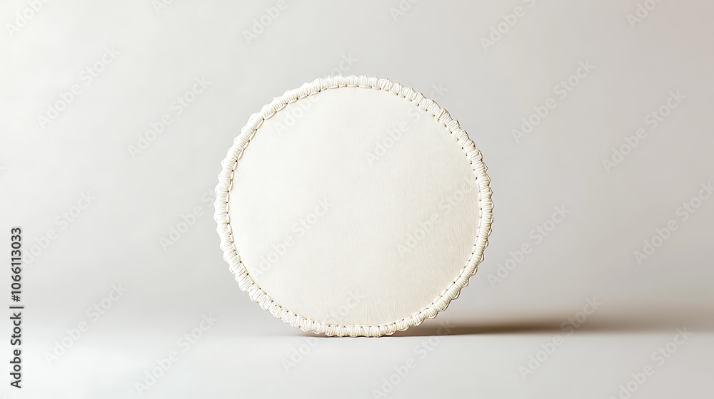 Poster pristine white circular embroidered patch floating on neutral background blank canvas for design wit