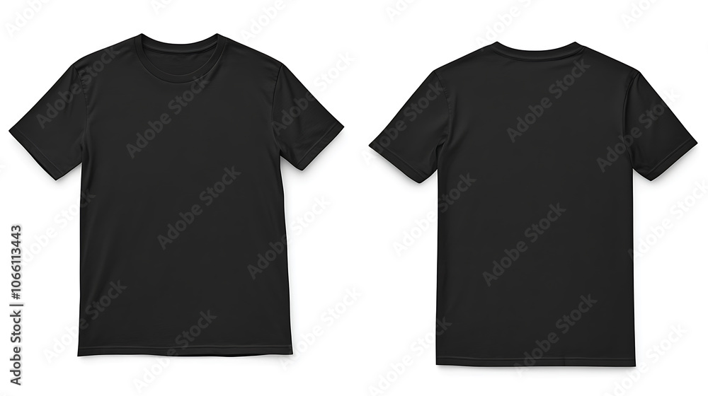 Poster minimalist mockup of plain black tshirt front and back views isolated on white background perfect for showcasing custom designs or branding concepts