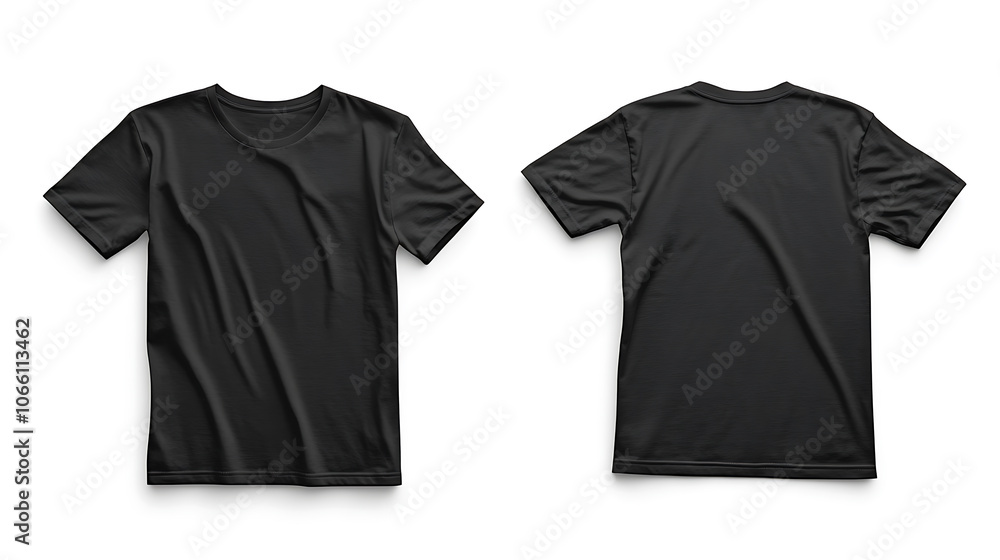 Poster minimalist mockup of plain black tshirt front and back views isolated on white background perfect for showcasing custom designs or branding concepts