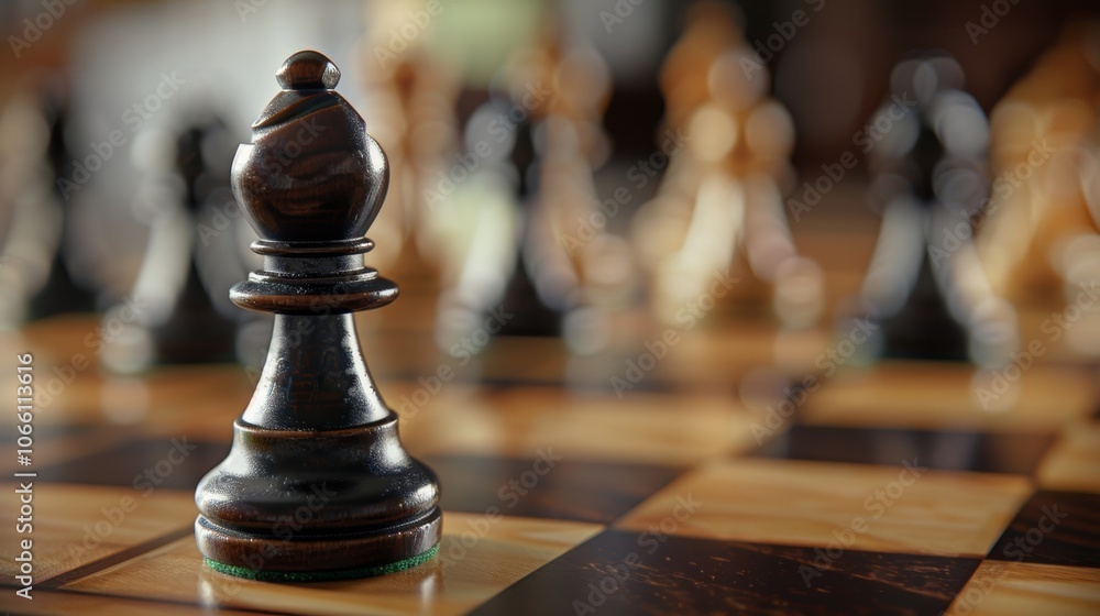 Poster a closeup of a chess board with the game in progress the tension and focus evident in the players ex