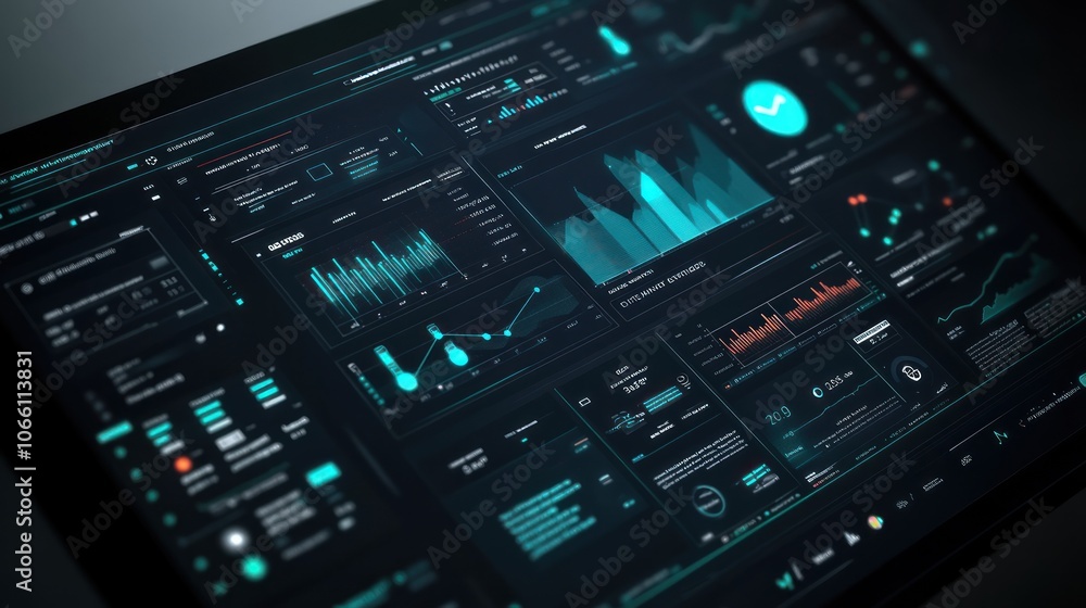 Poster Closeup of a Laptop Screen Displaying Data and Charts