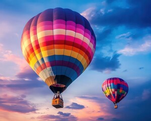 Fototapeta premium Hot air balloon ride, vibrant colors, serene atmosphere, soft lighting