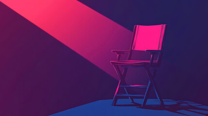 directors chair in spotlight casting and selection concept dramatic shadows illustration