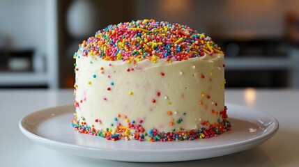 Funfetti Cake: Vanilla cake with sprinkles baked in, topped with funfetti frosting and additional sprinkles for a playful touch.