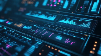 Obraz premium Medical data analysis, vibrant charts, sleek interface, high-tech setup