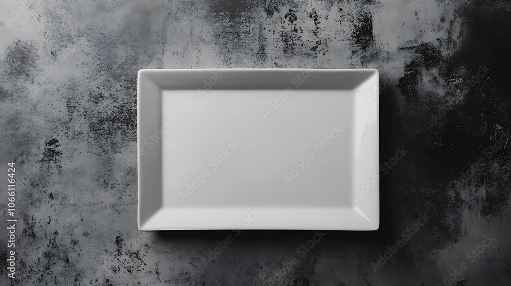 Poster gray empty rectangular plate over concrete background