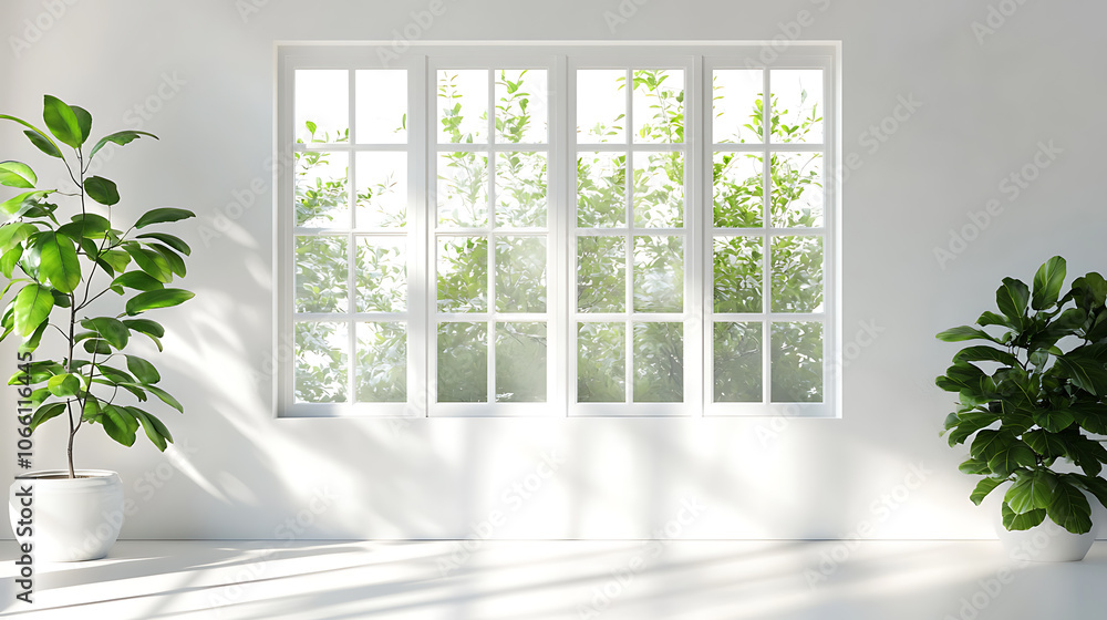 Poster Gradient window natural shadow overlay effect on white texture background, for overlay on product presentation, backdrop and mockup
