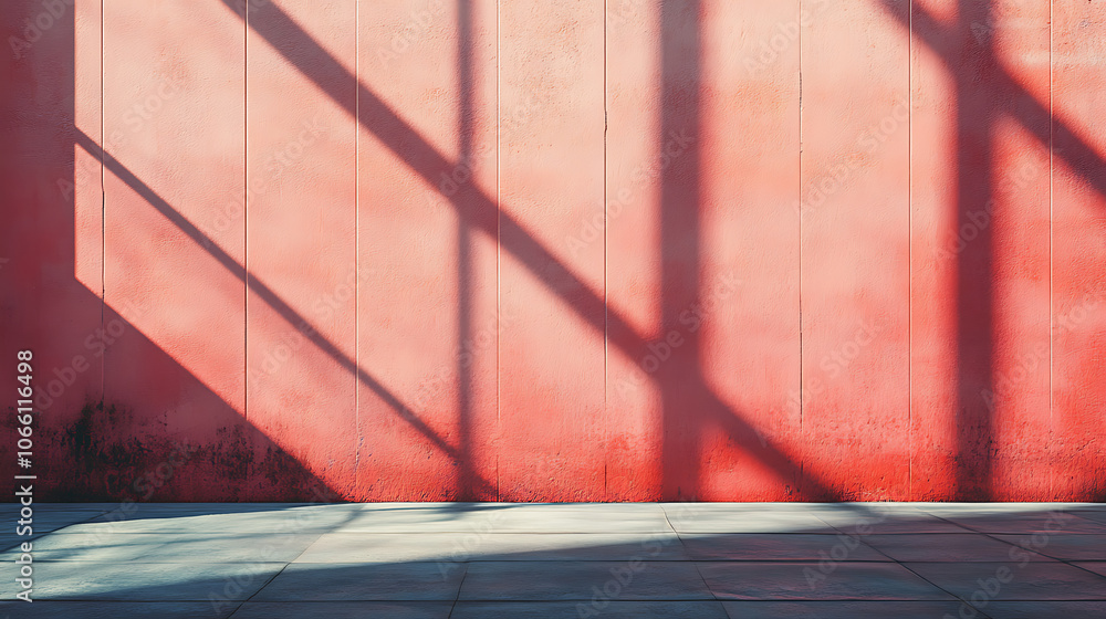 Leinwandbilder empty red textured wall close up with shadows, sparse texture and background