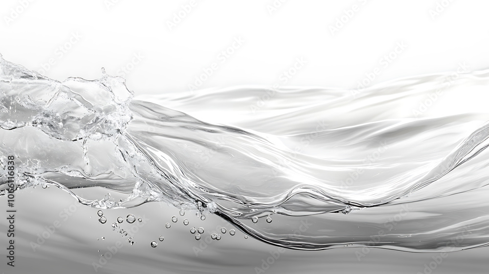 Poster blurred desaturated transparent clear calm water surface texture with splashes and bubbles, trendy a