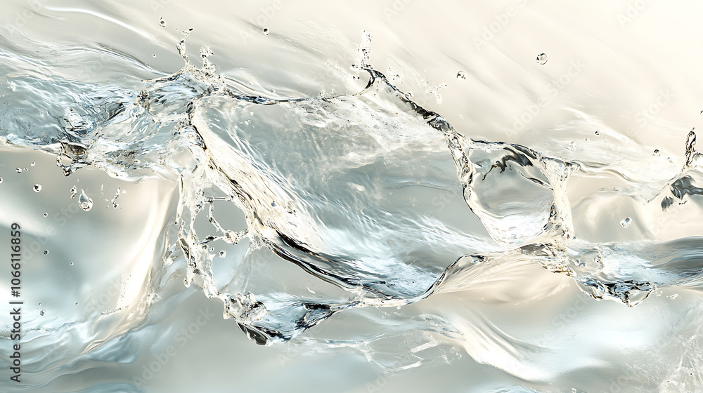 Poster blurred desaturated transparent clear calm water surface texture with splashes and bubbles, trendy a