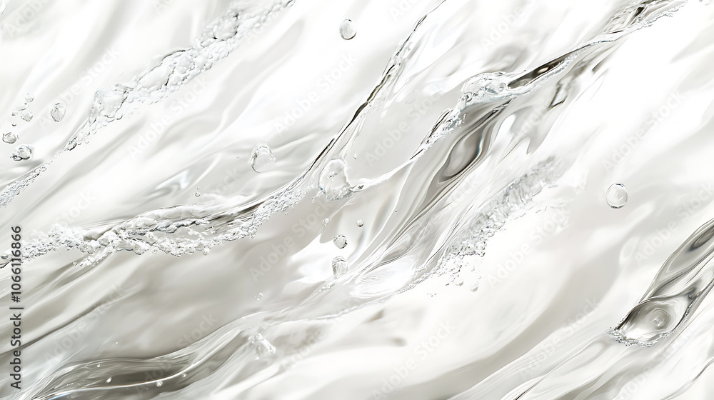 Poster blurred desaturated transparent clear calm water surface texture with splashes and bubbles, trendy a
