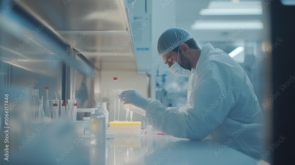 Aufkleber scientist in a lab coat performing an experiment
