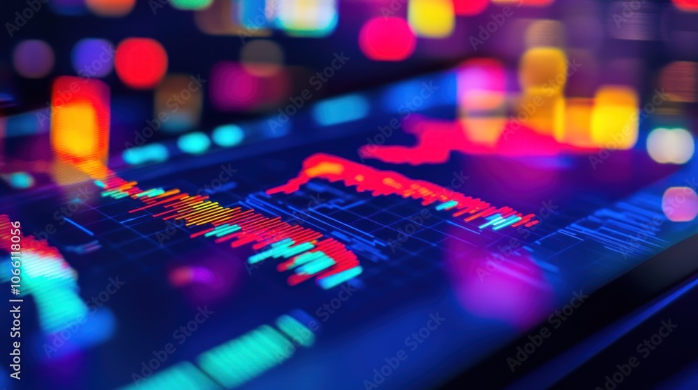 Poster close-up of colorful stock market data on a screen
