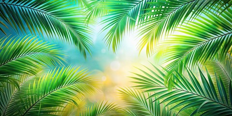 Obraz premium Abstract background of palm leaf in dreamy summer vibes, palm leaf, abstract, background, dreamy, summer, tropical, green