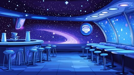 Obraz premium Futuristic Bar with Space View.