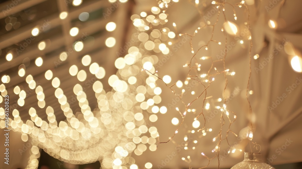 Aufkleber the ceiling is adorned with small ling string lights creating a dreamy ambiance.