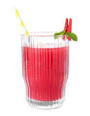 Tasty watermelon drink in glass isolated on white