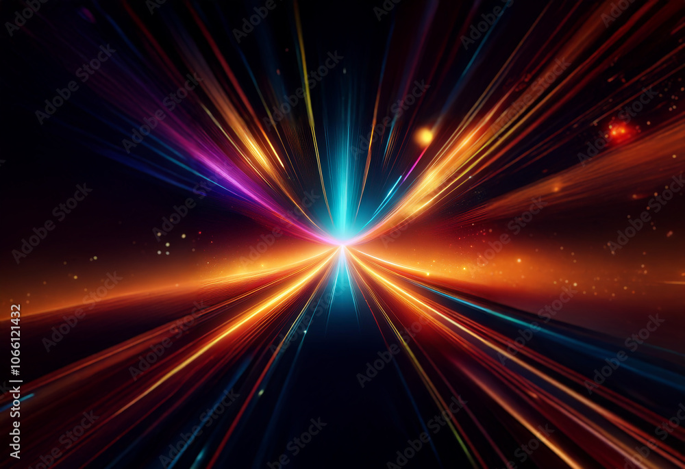 Poster abstract representation of light streaks, creating a sense of speed and motion against a dark backgr